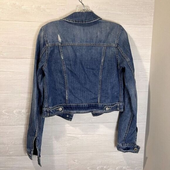 AE Distressed Cropped Denim Jacket for Women Classic Jean Jackets - Picture 4 of 7